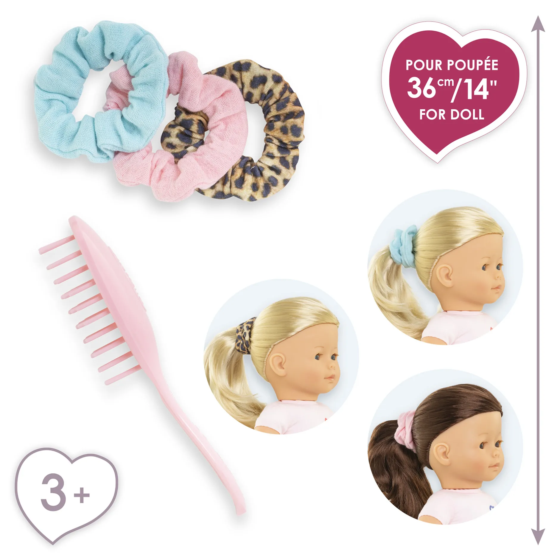 Corolle Ensemble Brosse et 3 Chouchous pour poupée ma Hot