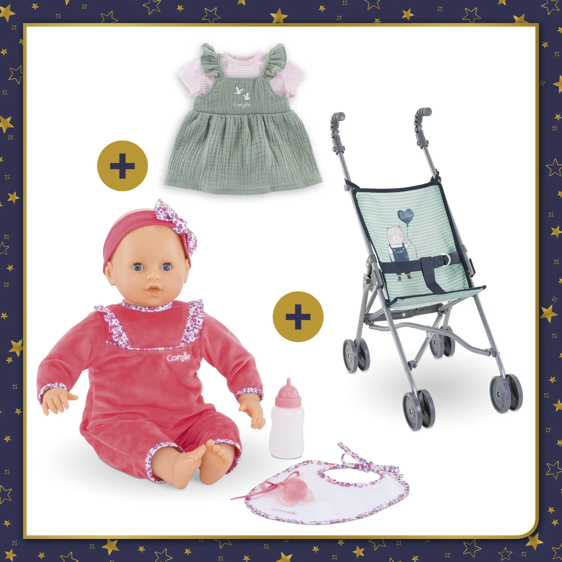 Corolle Lila Chérie se balade en Poussette Canne Sauge Best