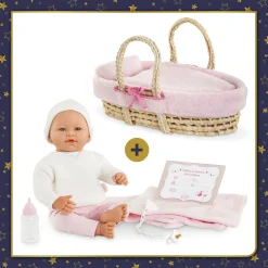 Corolle Poupon Rose et Couffin Tressé Peluche Rose Clearance