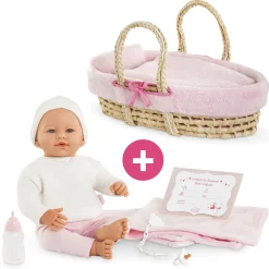 Corolle Poupon Rose et Couffin Tressé Peluche Rose Clearance