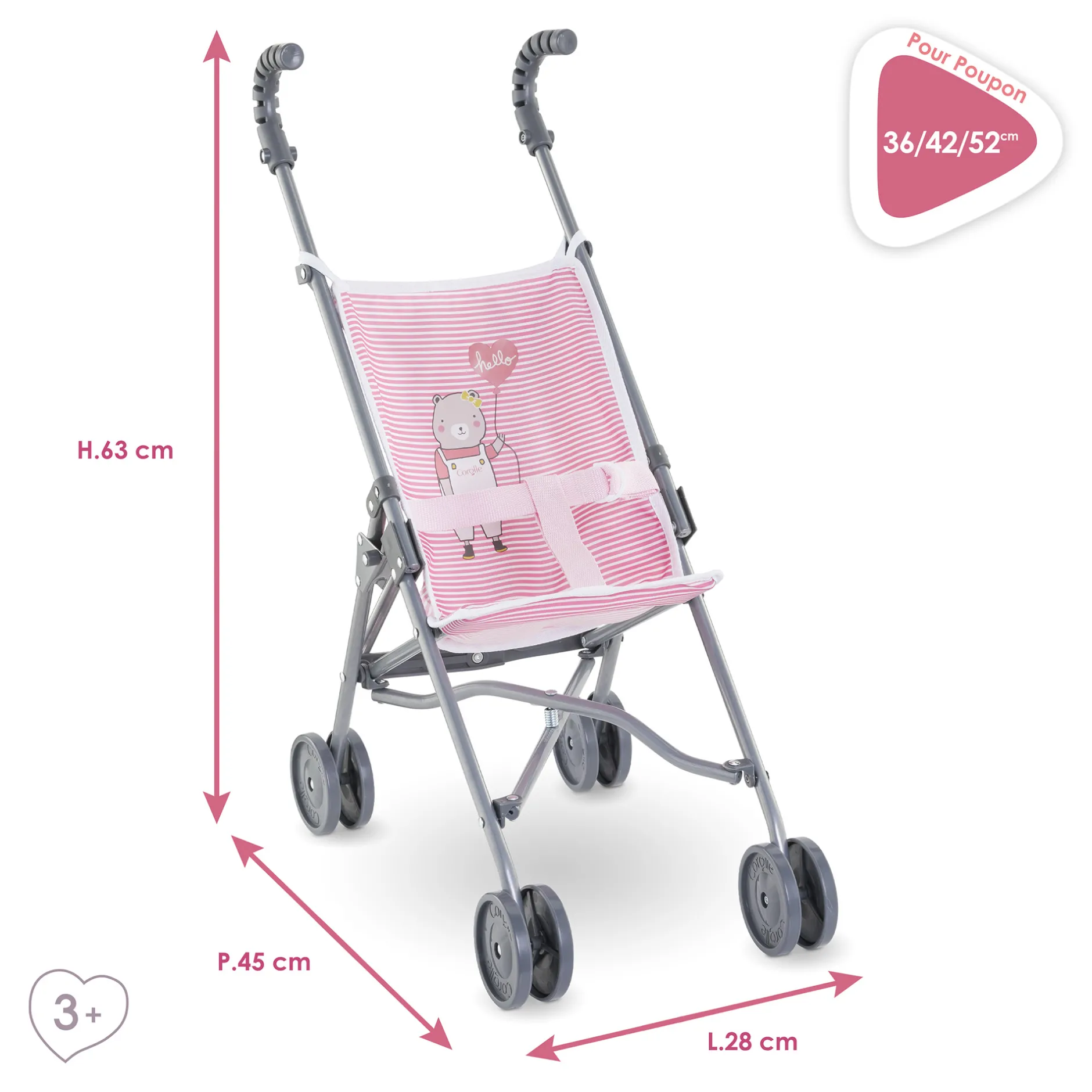 Corolle Poussette Canne Rose pour poupon 36/42/52 cm Sale