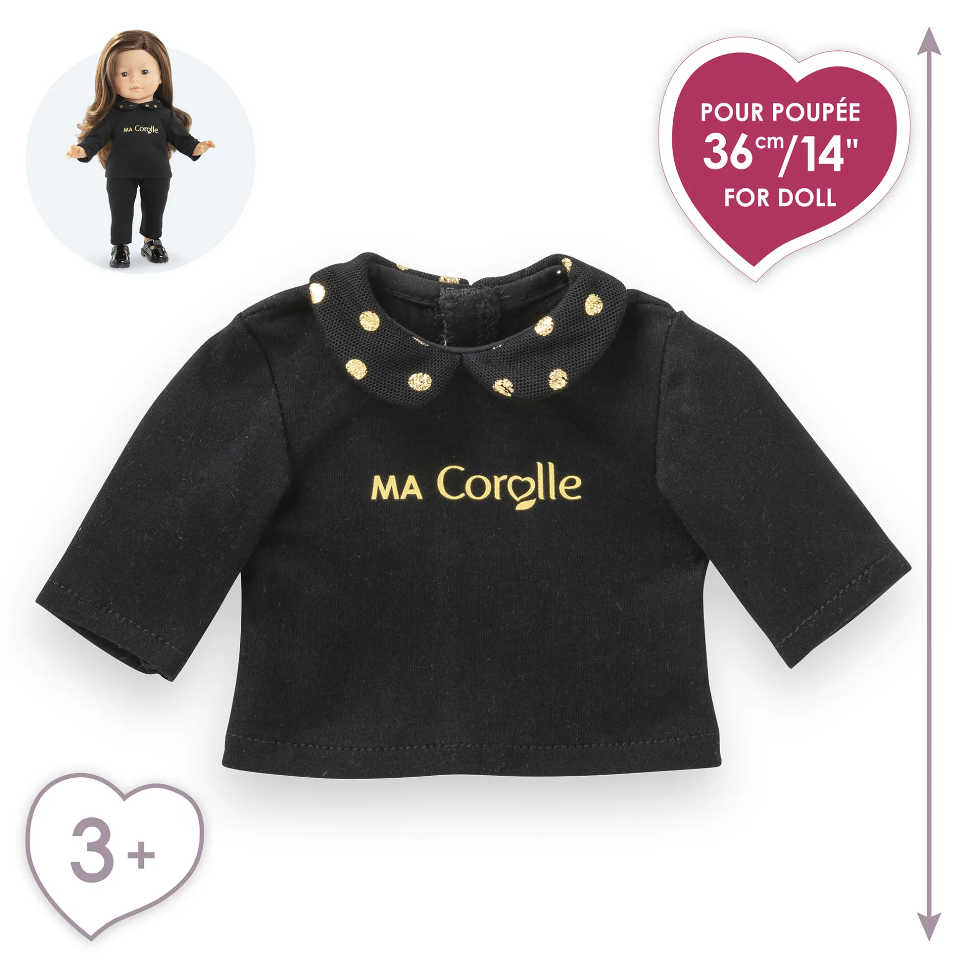 Corolle T-Shirt Noir et Or Manches Longues pour poupée ma