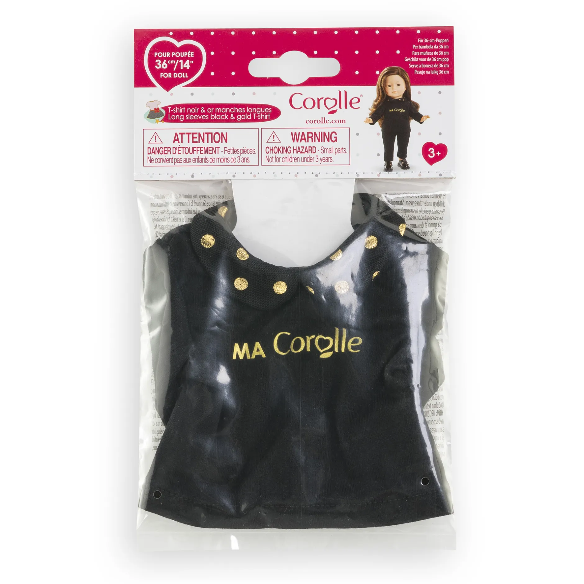 Corolle T-Shirt Noir et Or Manches Longues pour poupée ma
